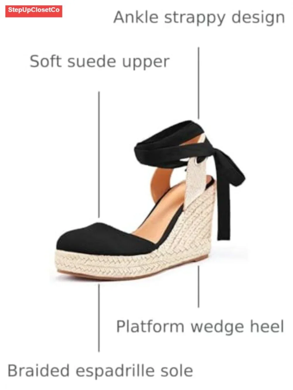 Platform Espadrilles Wedge Sandals Closed Toe Ankle Strap Lace Up Suede Faux
